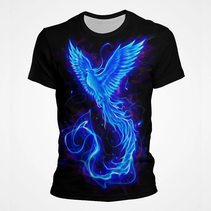 Синие футболки с рисунком птицы Феникса Мужская одежда Женская и детская