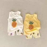 2022 summer new baby sleeveless clothes set cute pineapple print kids boys vest shorts set infant girl t shirt 2pcs suit