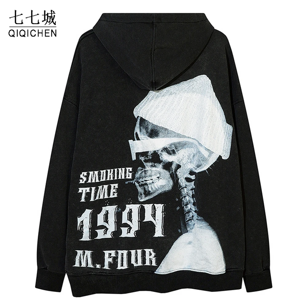 

Mens Cotton Skull Cross Printed Hoodie Retro Hip Hop Streetwear Sweatshirt Casual Pullovers 2022 Harajuku Cotton Hoodies Autumn