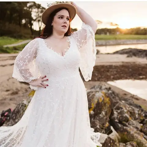 Wedding Dress Plus Size Batwing Floor Length Floor Length Court Train Bridal Gowns Gorgeous Charming Big For Women Brides
