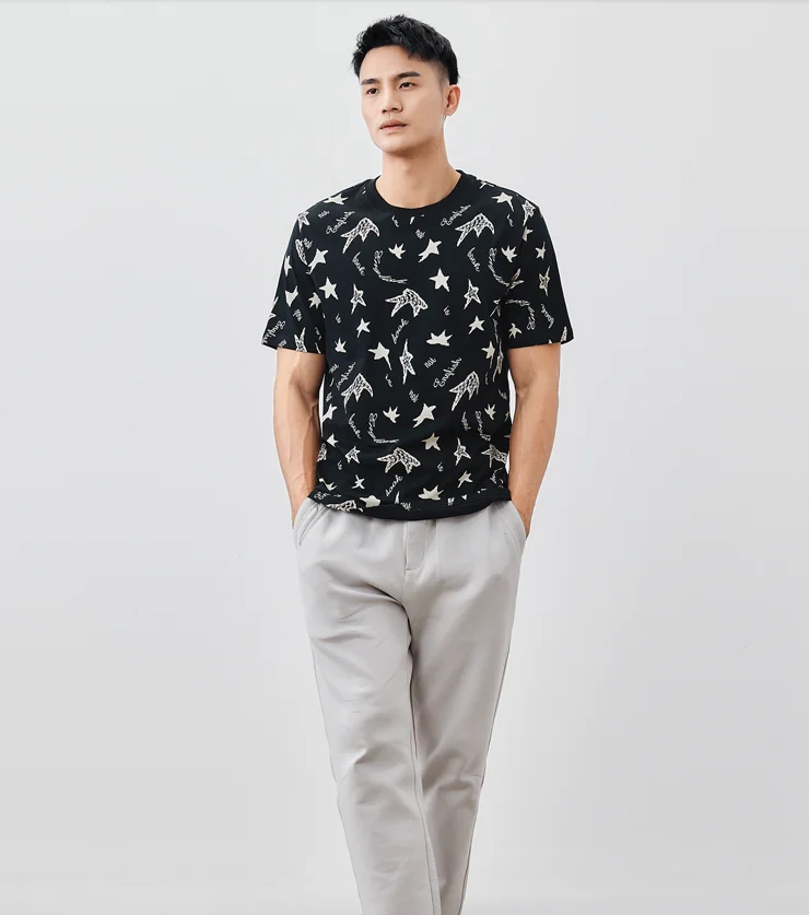 

J0153 summer new men's round neck printed short sleeve T-shirt.