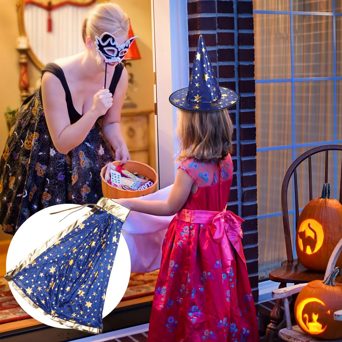 

1 Set Party Clothes Fashion Reusable Decorative Witch Hat Cloak for Children Kids