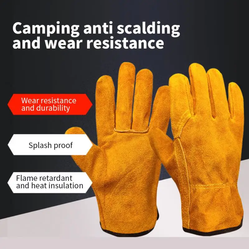 

BBQ Gloves Cooking Heat Insulation Heat Flame Retardant Resistant Mitten Camping High Temperature Anti Scald Cowhide Glove