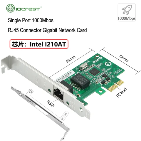IOCREST Intel I210AT Однопортовый проводной гигабитный Ethernet-сервер адаптер для Intel I210-T1 Chip PCIe X1 RJ45 PXE ввод в эксплуатацию