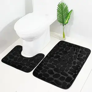 50x80cm cobblestone fleece bathroom memory foam rug kit toilet bath non slip mats floor carpet set mattress for bathroom decor free global shipping