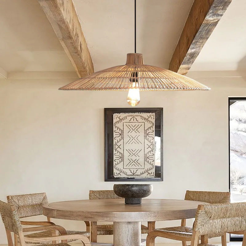 

Asian Umbrella Rattan Pendant Light Vintage Handmade Art Silent Wind Lamps for Living Room Dining Room Table Bedroom Chandeliers