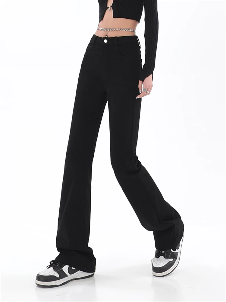 

Черные свободные расклешенные джинсы с высокой талией для женщин, широкие брюки, эластичные модные джинсовые брюки в стиле бойфренда, ретро брюки