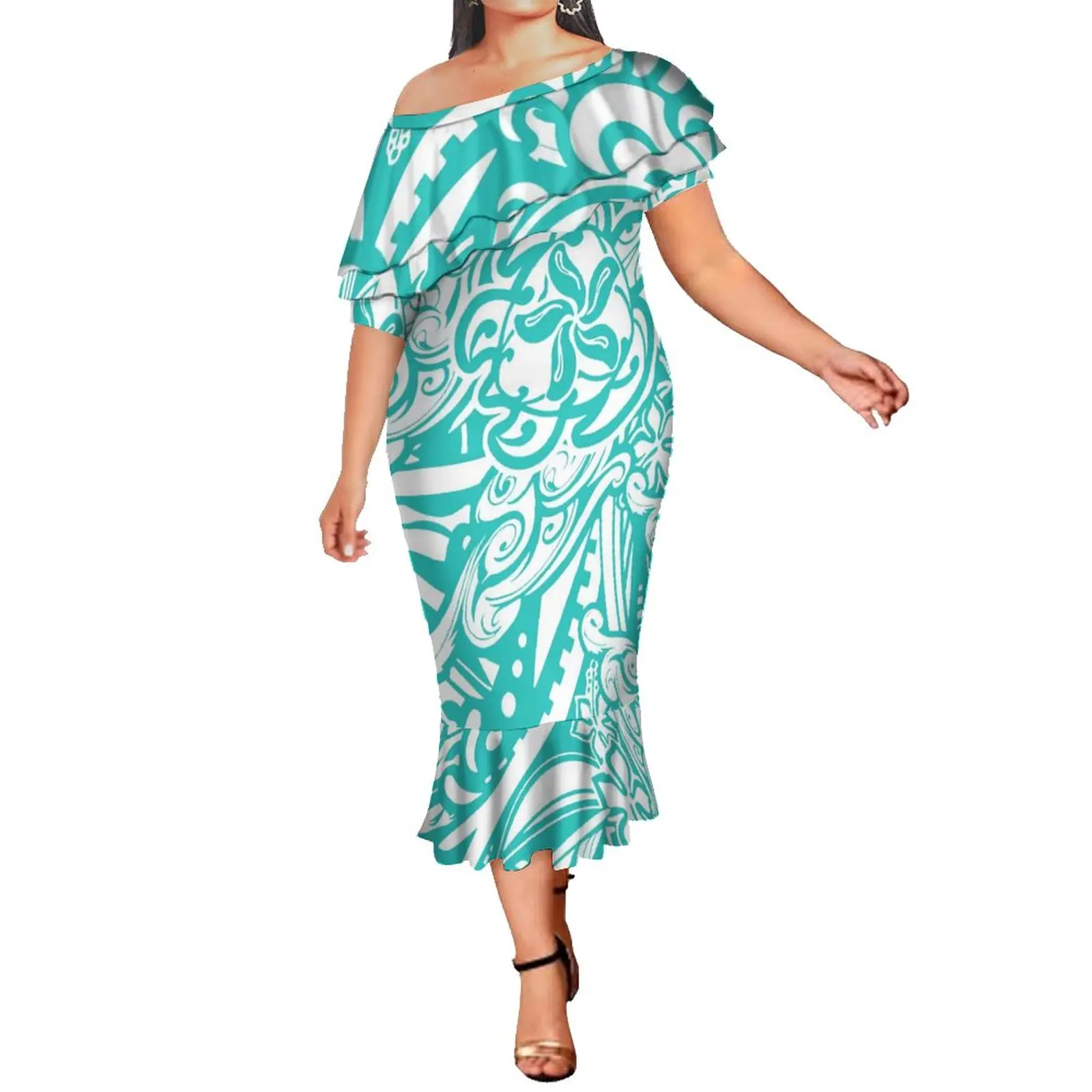 No Minimum Big People Personality Double Shawl Mermaid Dress Polynesian Tonga Customized On Demand Milk Silk Fishtail Dresses