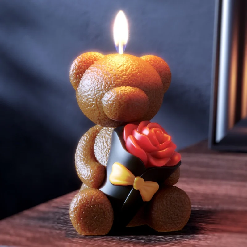 Фото DIY мультфильм роза любовь медведь свеча силиконовая форма 3D роза кролик ароматерапия мыло пластырь формы из смолы шоколадные инструменты для выпечки льда №5
