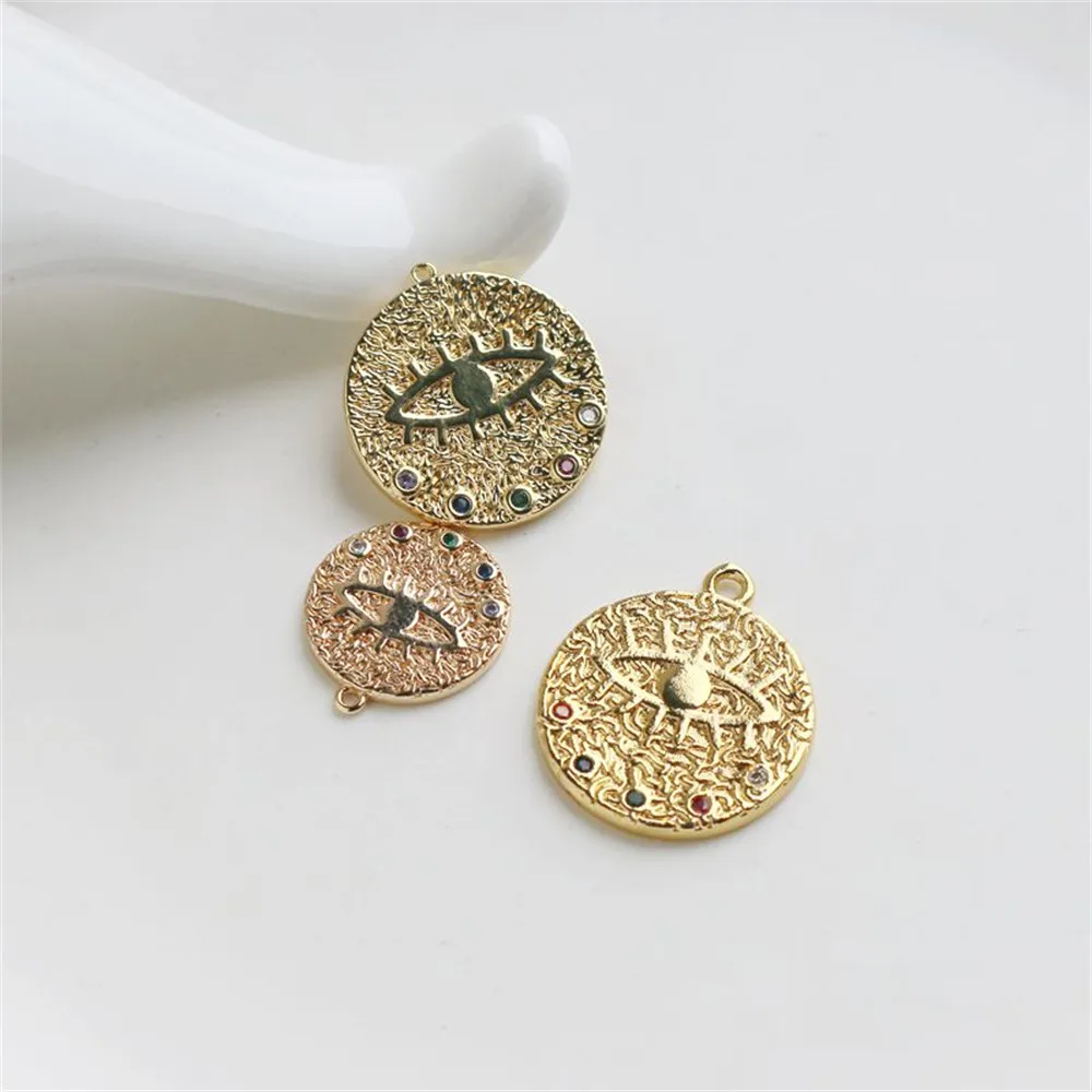 

14K gold micro-set color zirconia devil's eye small pendant small pendant handmade DIY jewelry accessories charm