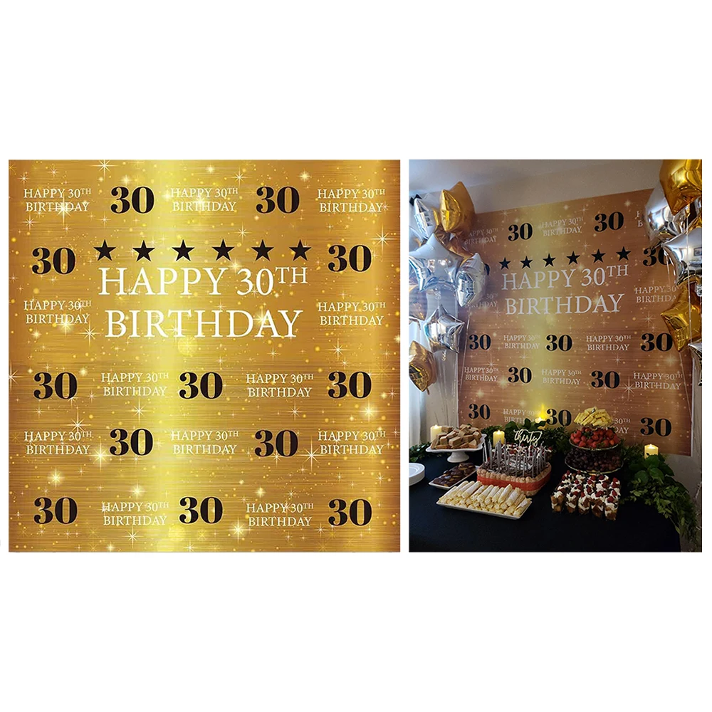 

Happy Birthday Backdrops Party Banner Gold for Woman Men 30th Repeat Thirty Year Old Photography Background 8x8ft 7x7ft 10x10ft