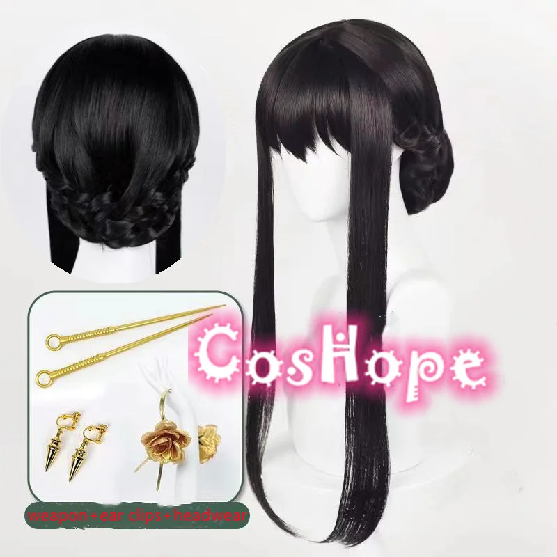 Парик для косплея Yor Forger Spy Family Women Black Braided Anime Heat Resistant Synthetic.