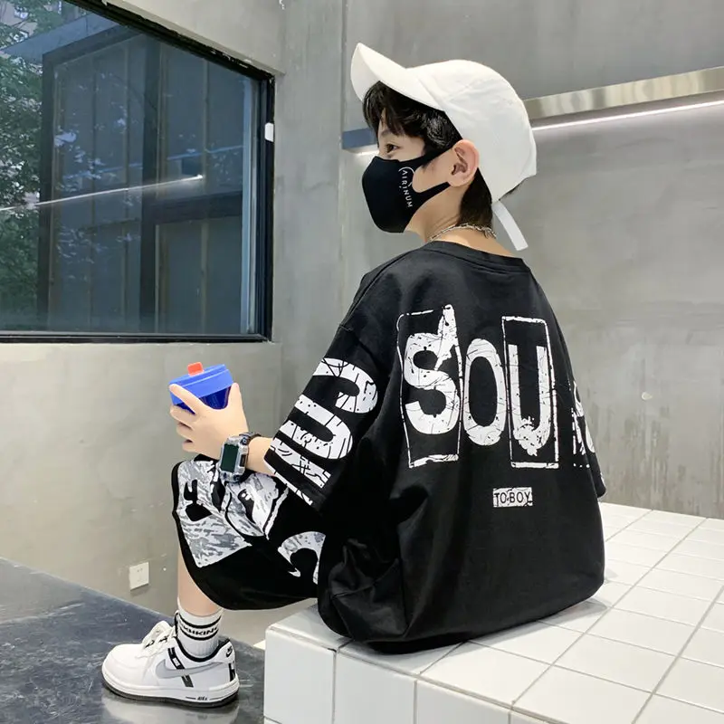 

Teenage Boys Summer Fashion Cotton Solid 2Pcs Short Sleeve T-shirts+Shorts Suits 4-14Years Boys Casual Tops Children Clothes Set