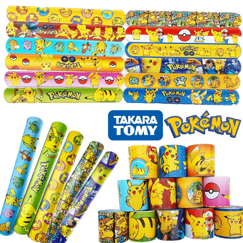 

6/12pcs Pokemon Slap Bracelets Pokemon Figure Pikachu Charmander Squirtle Anime Wristband Kids Toy Cosplay Birthday Party Gifts
