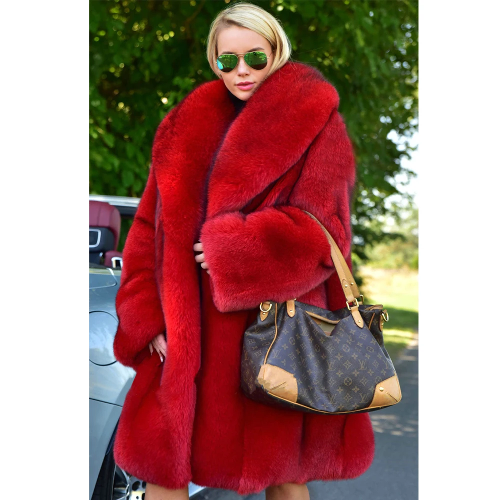 

BFFUR 2022 New Real Fox Fur Coat Women Winter Fashion Whole Skin Genuine Fox Fur Coats With Big Turn-down Collar Luxury Outwear