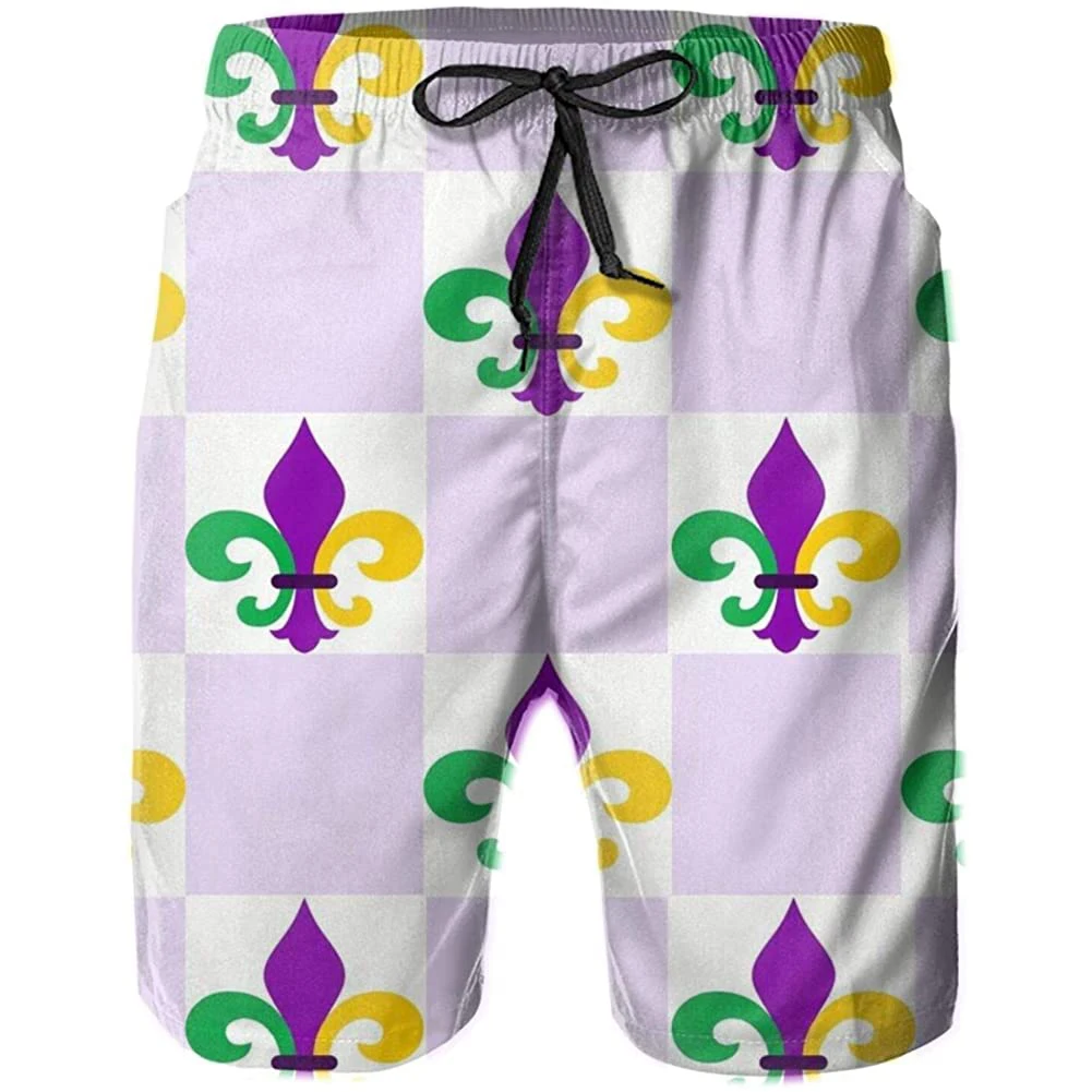 

Mens Swim Shorts Swim Trunks Mardi Gras Fleur De Lis Quick-Dry Sweat Shorts Mens Swim Shorts With Mesh Lining