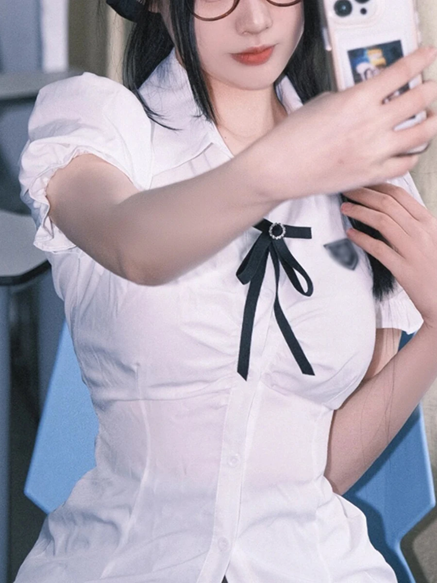 Рубашки Jk Uniform Pure Desire в стиле преппи с пышными рукавами женские летние облегающие