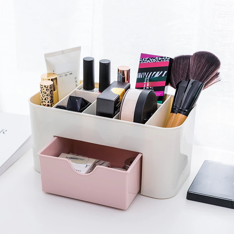 Double Layer Makeup Drawer Organizers Desktop Plastic Cosmetic Storage Box Desk Compartment Jewelry Make Up Container Boxes