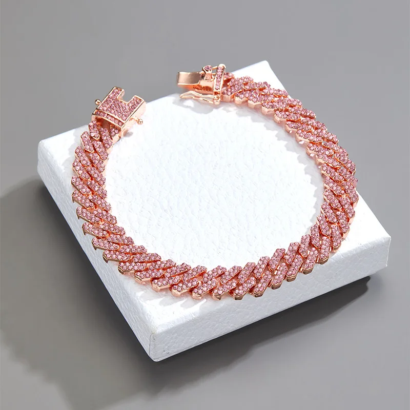

HipHop Rhombic Cuban Chain Anklet Couple Models Fashion Punk Rose Gold Pink High Quality Cubic Zircon Jewelry Gift for Men Retro