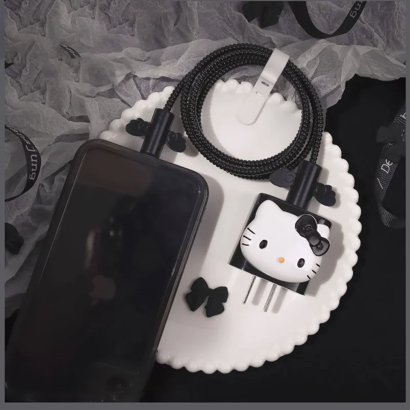

Sanrio Hello Kitty Силиконовый мягкий пыленепроницаемый шнур для укусов кавайный Usb аниме кабель намотка Органайзер чехол Защита Iphone 18/20W