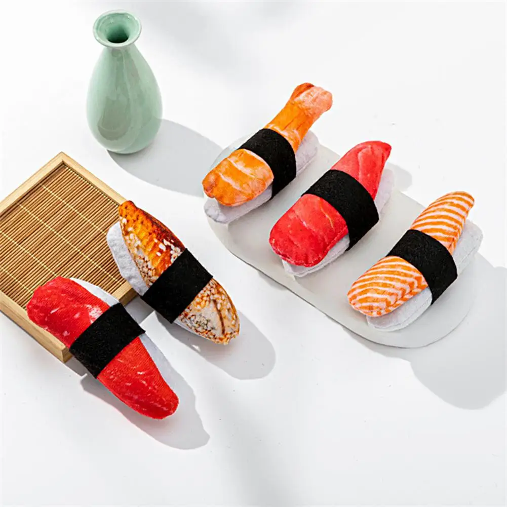 

Excellent Catnip Toy Vivid Soft Lovely Sushi Shape Built-in Catnip Interactive Plush Toy Multifunctional Cat Toy Pet Supply