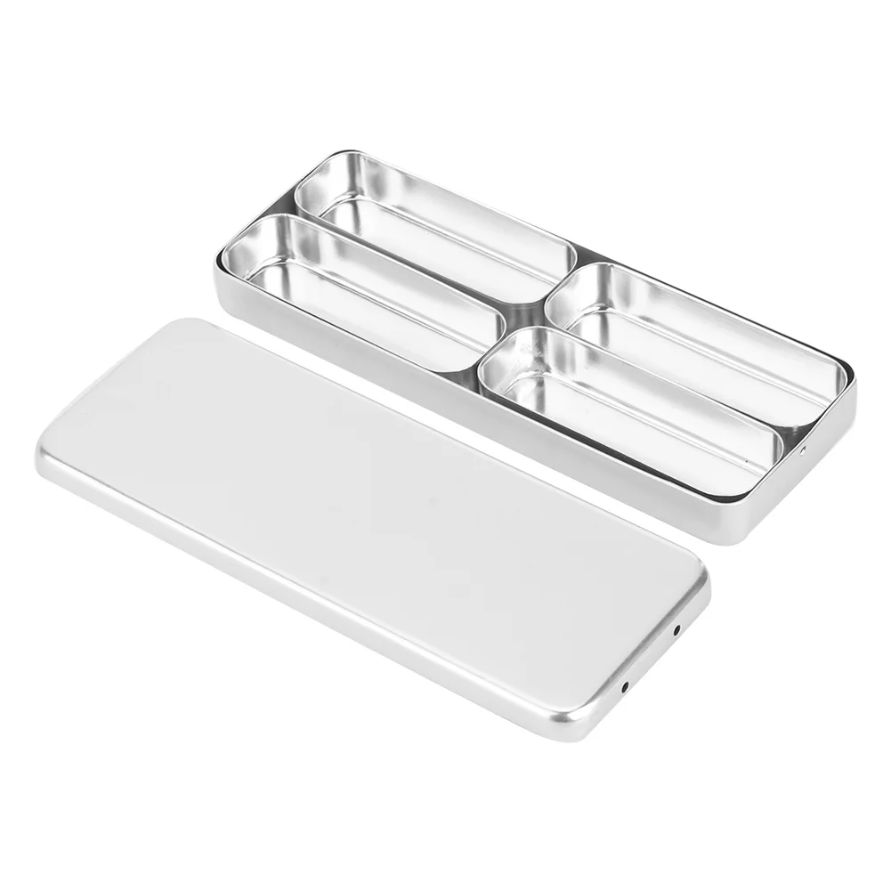 

4 Grids Dental Disinfection Box Case High Temperature Sterilization Oral Care Tool Silver White