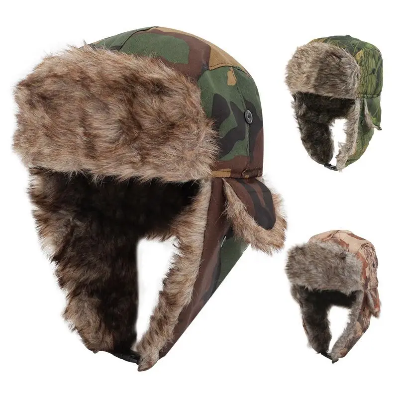 

Camouflag Winter Faux Fur Warm Windproof Hat Men Women Lei Feng BomberEar Flap Cap Cycling Trooper Trapper Cold Anti-snow Caps
