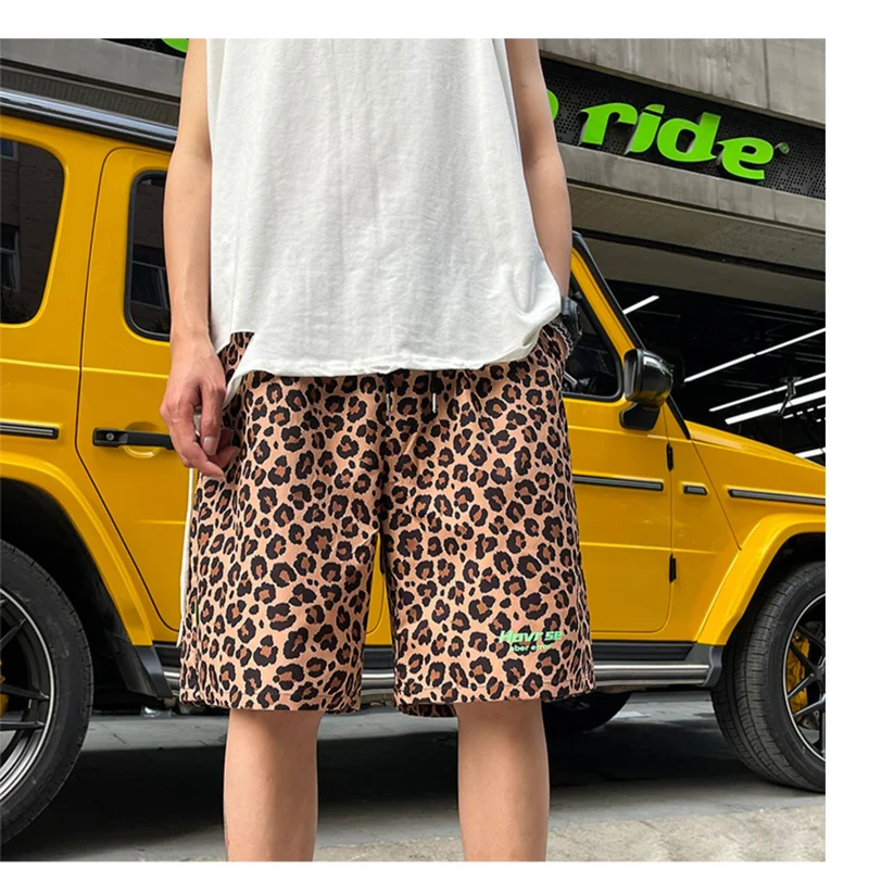 Leopard Shorts Men'S Summer Outwear Casual Loose Big Pants Korean Hong Kong Fashion  And Comfortable