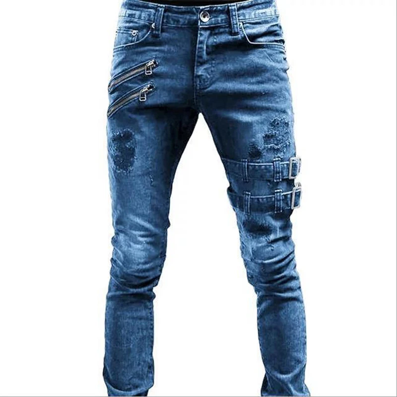 Black Slim Straight Leg Jeans Man Pants Cacual Ripped Jeans Male Streetwear Youth Man Clothes Moto Harajuku Long Denim Trousers