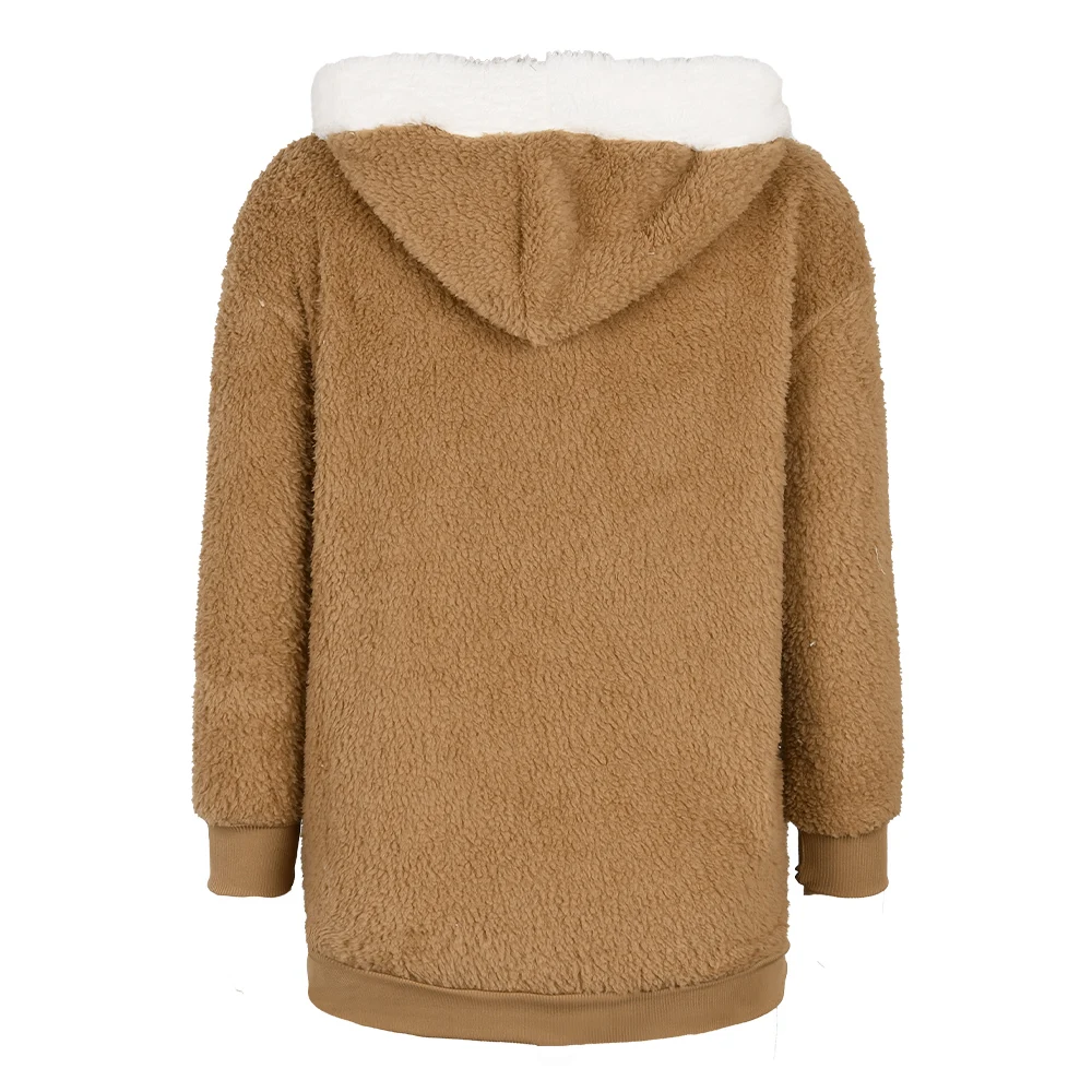 2021 Women Winter Teddy Jacket Warm Thick Fleece Faux Fur Coat Plush Coat Woman Casual Fluffy Pockets Hooded Overcoat Outerwear