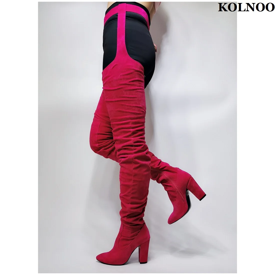 

Kolnoo Real Photos Handmade Ladies Chunky Heel Waist Boots Sexy Large Size Pants Style Over Knee Booty Evening Fashion Hot Shoes