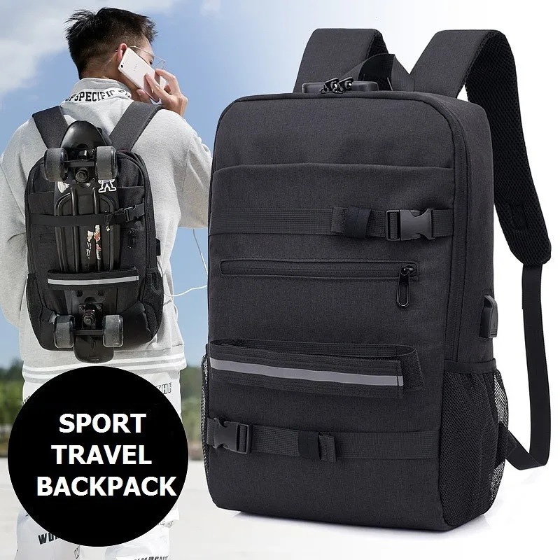 

Skateboard Backpack Travel Anti Theft Laptop School Bag With USB Charging Port Unisex Rucksack College Bagpack Teenage Plecak