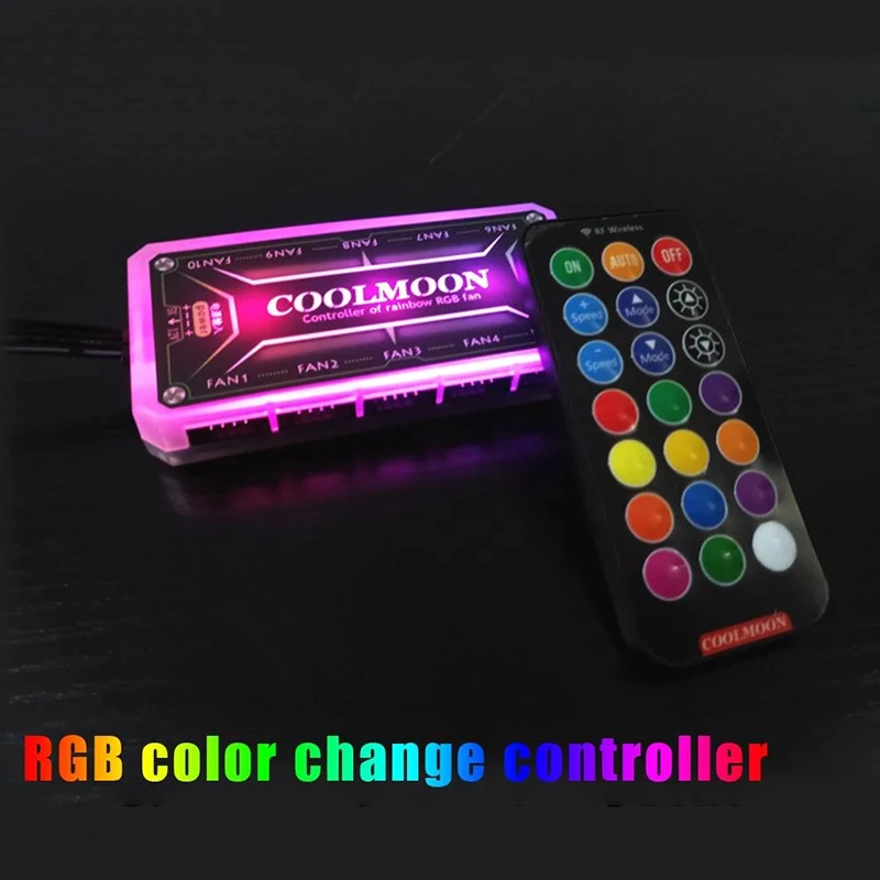 

RGB Fan Remote Control 12V 5A Color Plastic Controller With 10 6-pin Fan Ports And 2 4-pin Light Bar Ports