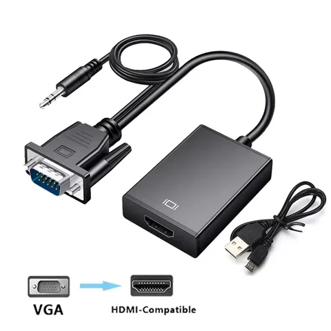 Адаптер преобразователя VGA в HDMI 1080P Кабель-переходник VGA «папа» на HDMI «мама» с аудиовыходом 3,5 мм для ПК, ноутбука, HDTV-проектора