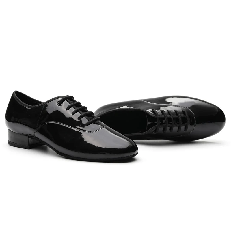 DKZSYIM Men's Latin Dance Shoes Leather Ballroom Modern Tango Dance Shoes For Boys Lace-Up Teachers Dance Sneaker Heels 2CM