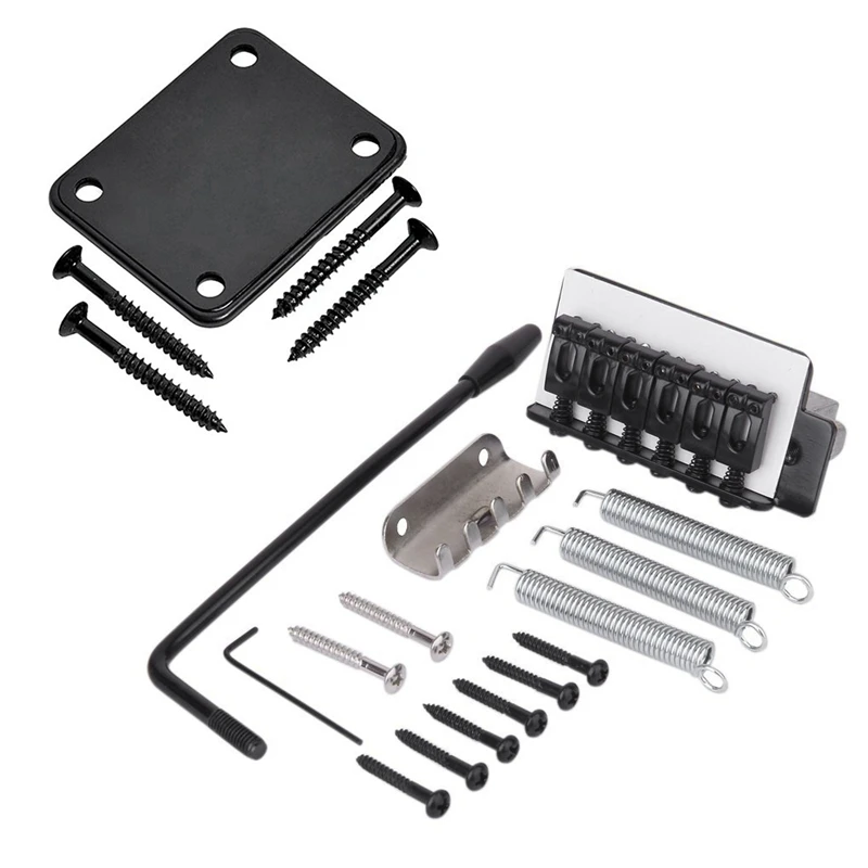 

1 Set Black Tremolo Bridge Set For Strat Electric Guitar St & 1 Set Electric Guitar Neck Plate With Screws