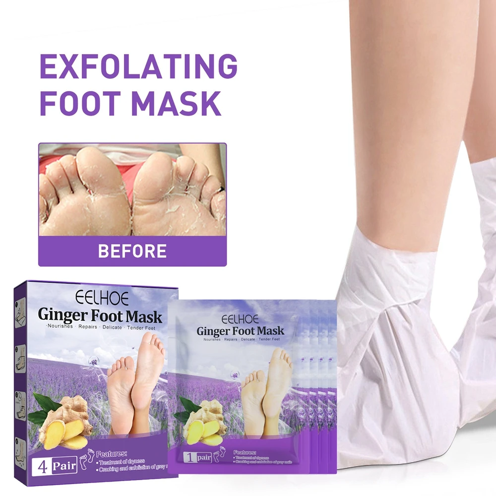 

4 Pairs Ginger Lavender Foot Mask Moisturizing Exfoliating Scrub Xerosis Remove Dead Skin Peeling Off SPA Nourishing Soften Heel
