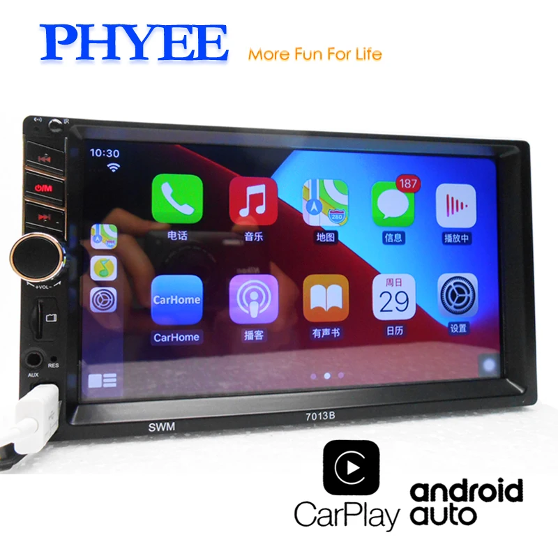 

2 Din Carplay Car Radio Android-Auto MP5 Player Bluetooth Handsfree Music USB 7" Touch Screen Stereo Audio System Headunit 7013B