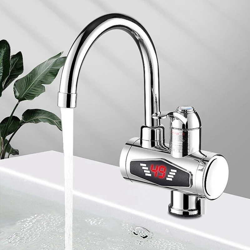 

1 Piece Instant Hot Water Faucet Kitchen Tap Water Heating Instantaneous Water Heater Silver EU Plug