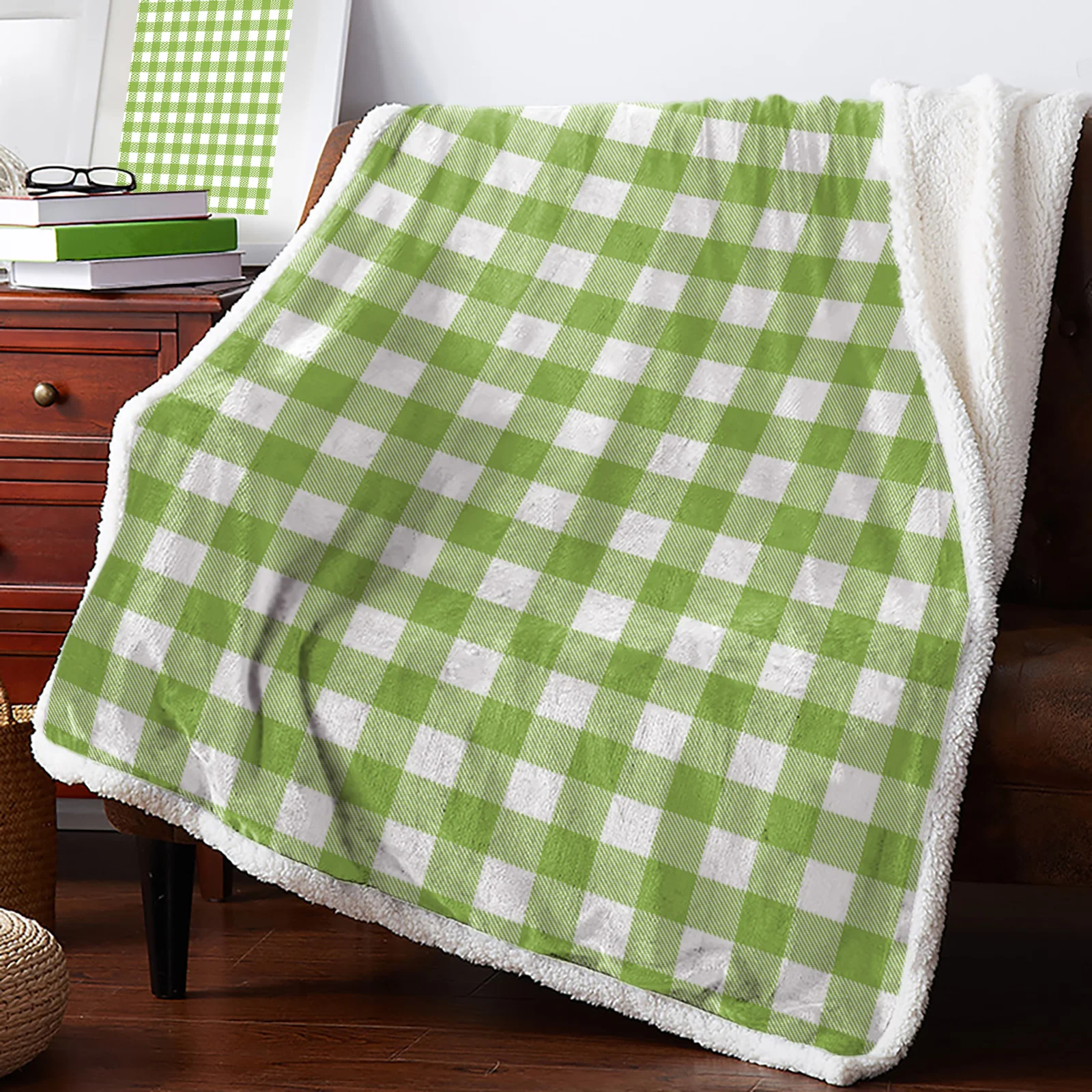 

Green White Plaid Sherpa Blanket Double Thick Velvet Flannel Bedspreads Office Nap Throw Blanket Sofa Cover Bedding