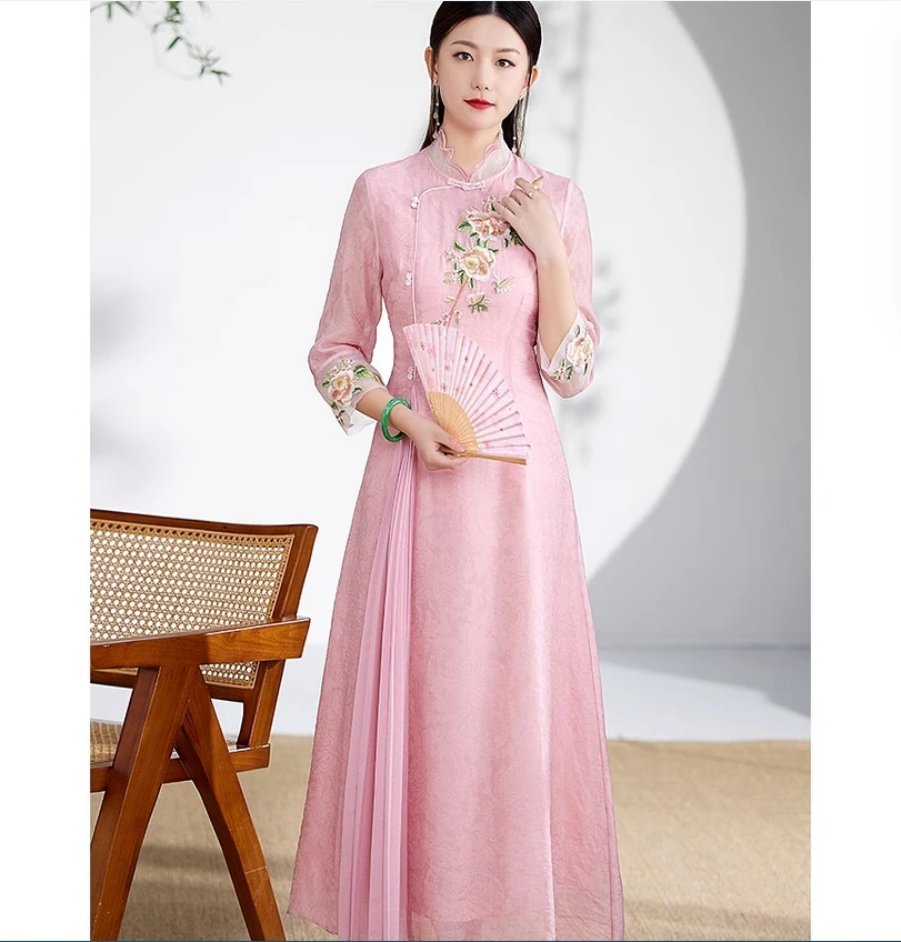Фото Qipao Новый китайский стиль улучшенный летний молодежный стиль Высококачественное чайное платье в стиле ретро Китайской Республики №1