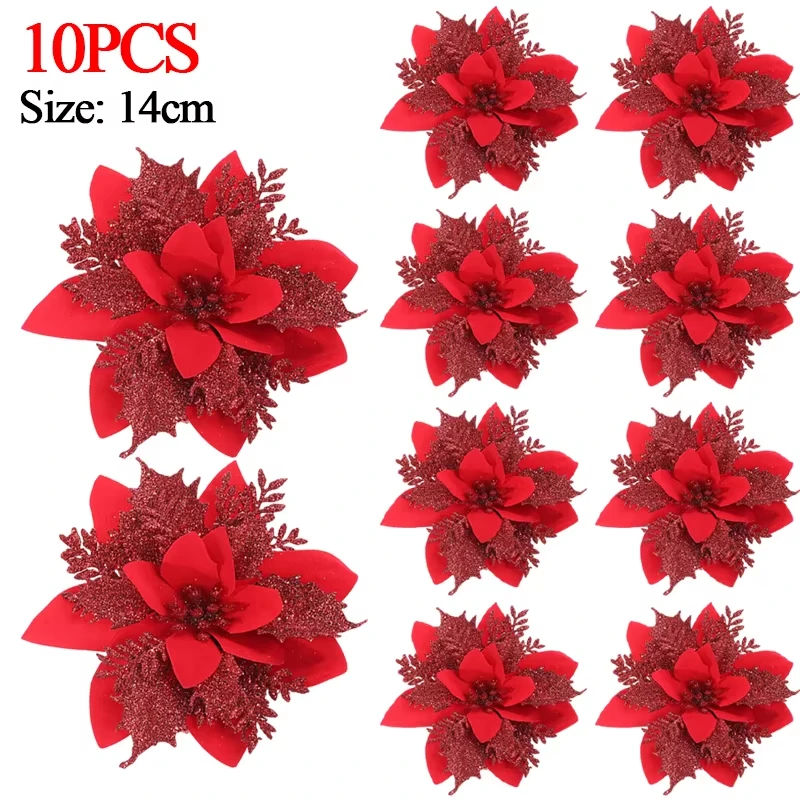 Искусственные цветы для ёлки красные золотые