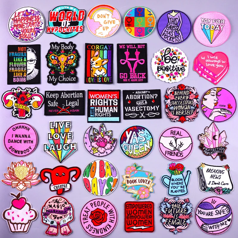 

Cartoon Embroidered Patches On Clothes Srtipes DIY Feminism Letter Badges On Backpack Iron On Patch For Clothing Stickers Sewing