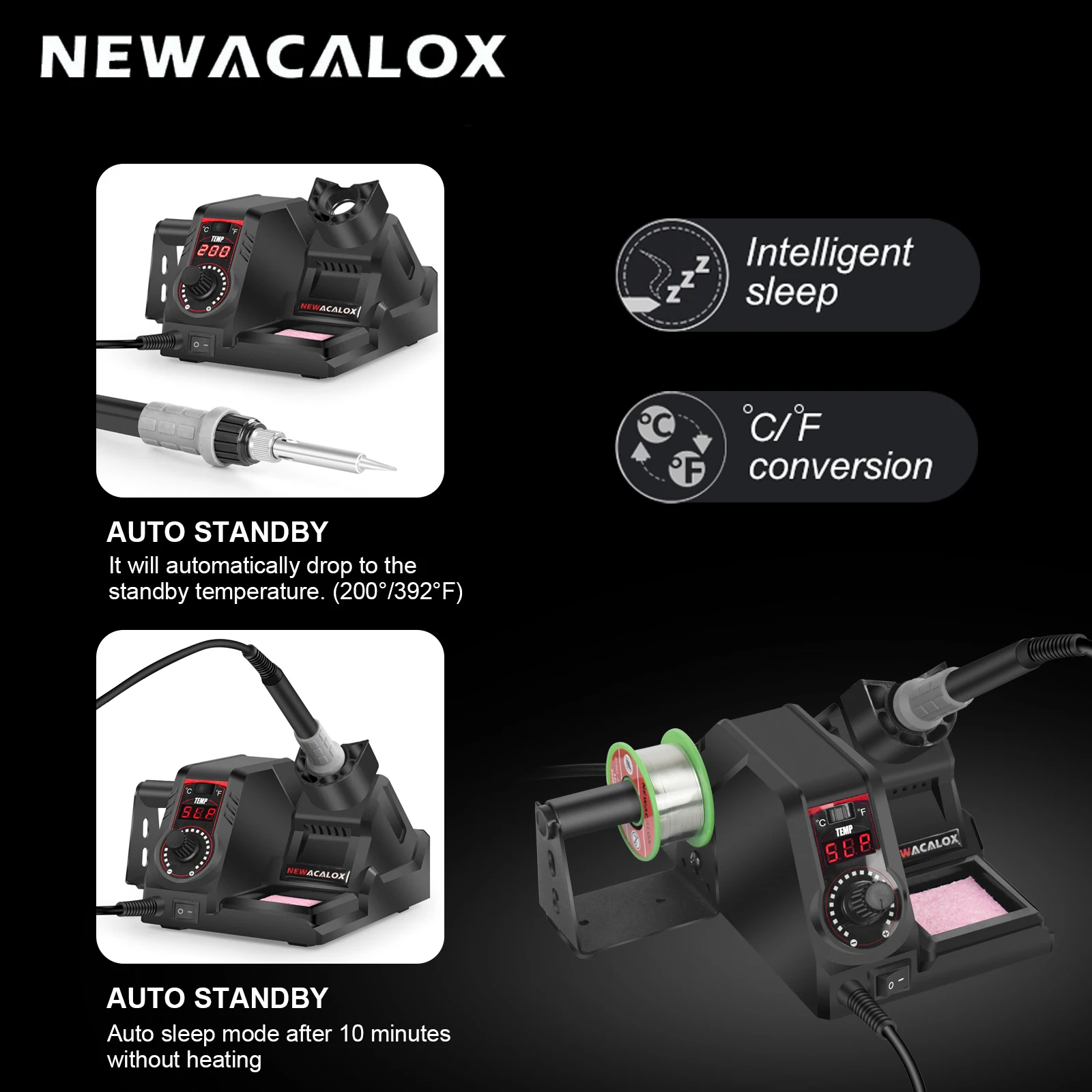

NEWACALOX EU/US/UK 130W LCD Soldering Rework Station ℃/℉ Temperature Control Welding Station Soldering Iron for PCB Repair Tool
