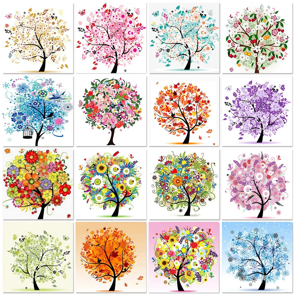 

5D Diamond Painting Four Seasons Trees Diamond Picture Of Rhinestone Mosaic Handmade Home Decor Christmas Gift
