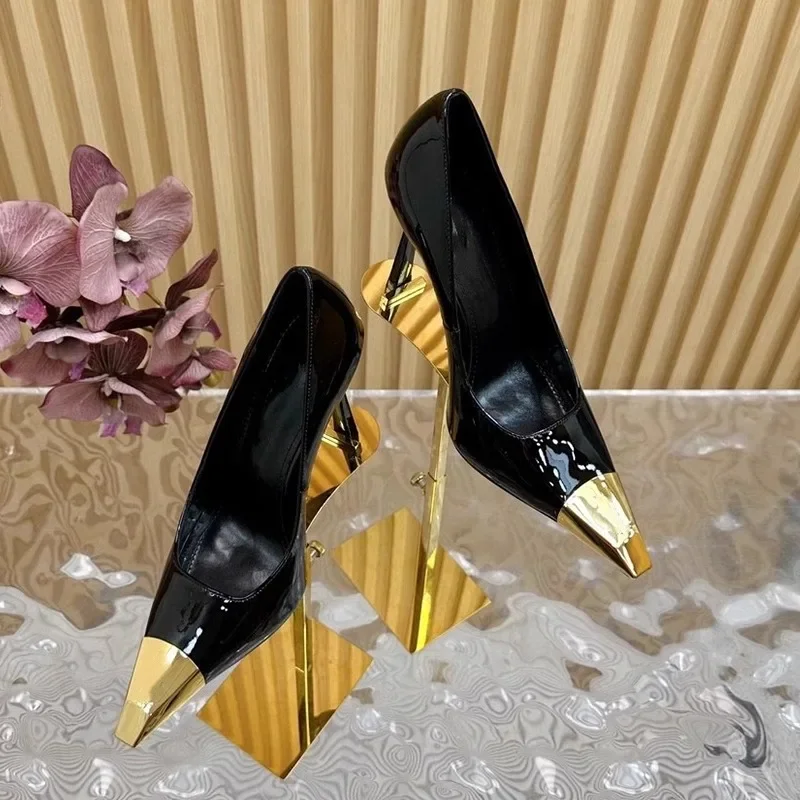 Женские туфли на высоком каблуке с острым носком пикантные кожаные лоферы
