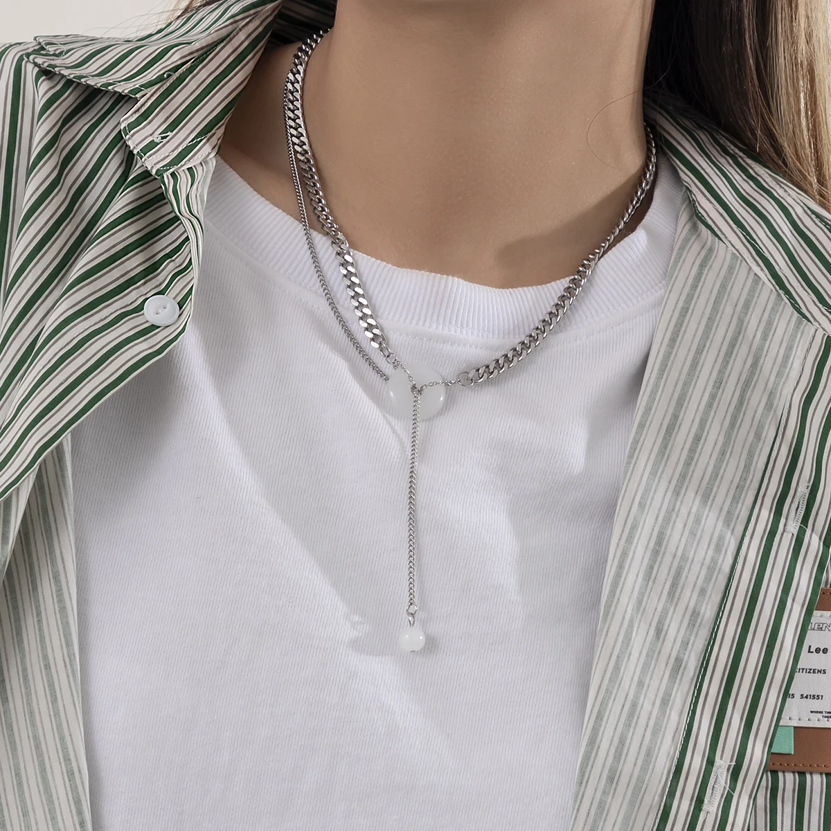 

Trendy Stainless Steel Chain with Stone Pendant Necklace for Women Long Tassel Chain Necklace 2022 Jewelry for Neck Fashion Girl