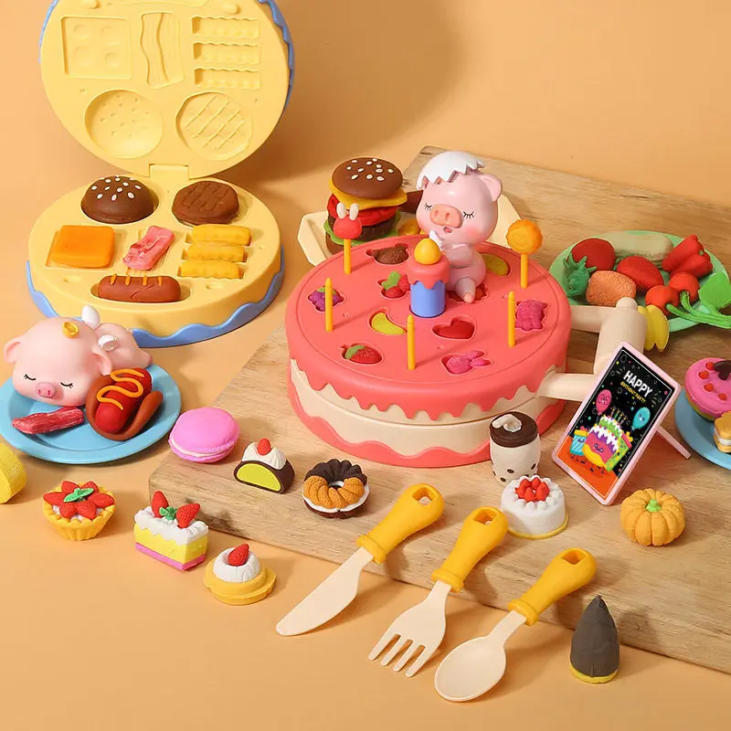 

DIY Children Kitchen Pretend Play Clay Toy Plasticine Tool Set Hamburger Noodle Machine Creative Mold Toy for Girl Clay Handmade