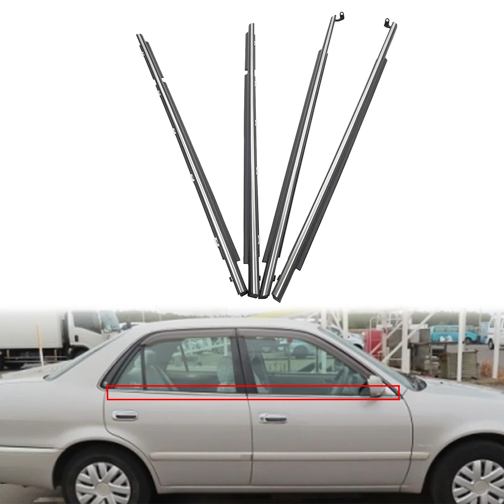 

4 шт. хромированный уплотнитель для окна автомобиля, уплотнитель для внешней двери, ремень, накладка для Toyota Corolla AE110 AE111 AE115 1995-2002