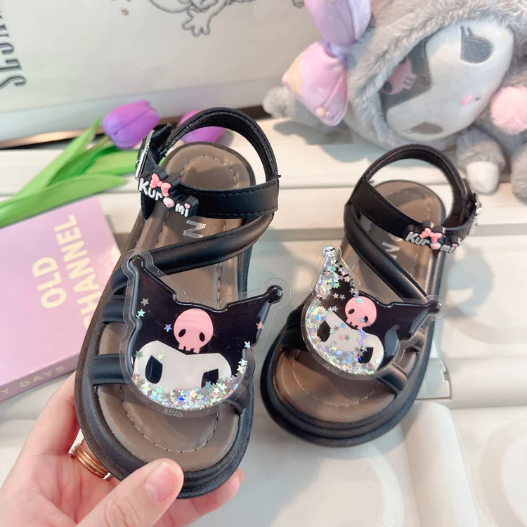 

New Anime Sanrio Kawali Kuromi Sandal Outdoor Beach Shoes Antiskid Soft Sole Comfortable Fashion Girls Birthday Gift For Kids